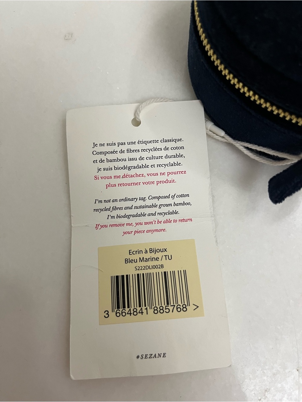NWT SEZANE Small Round Velvet Jewelry Box - Navy Blue & Gold - Picture 6 of 8